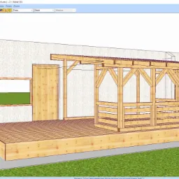 Wnętrze domu w trakcie budowy: widoczne drewniane i metalowe ramy ścian działowych, instalacje elektryczne pod sufitem, drabina oparta o jedną ze ścian, surowa podłoga z desek.