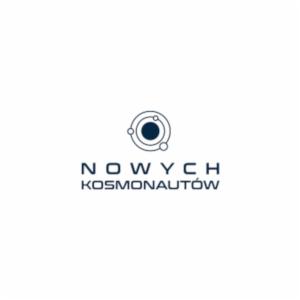Logo firmy 'Nowych Kosmonautów' z minimalistycznym symbolem orbity i centralnej planety.