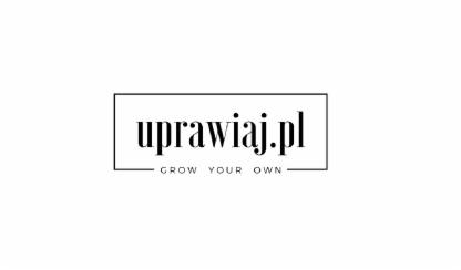 Logo 'uprawiaj.pl' z hasłem 'GROW YOUR OWN' w czarnej ramce na białym tle.