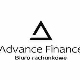 Logo firmy Advance Finance z symbolem trójkąta i napisem 'Biuro rachunkowe' pod nazwą.