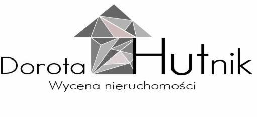 Logo firmy Dorota Hutnik z geometrycznym symbolem domu w szarościach.
