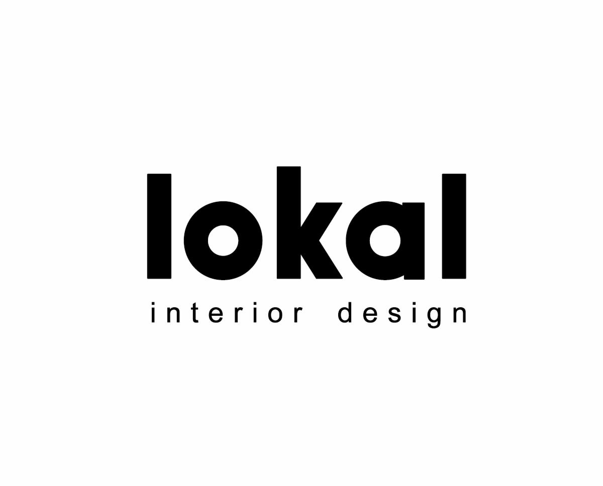 Logo firmy 'lokal interior design' w czerni na białym tle, minimalistyczny krój pisma.