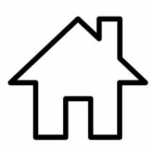 Czarny, konturowy symbol domu z kominem na białym tle.