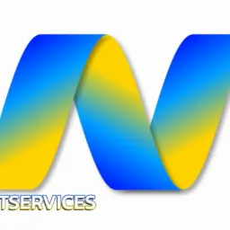 Logo firmy Netservices w formie litery N, gradient niebiesko-żółty, cień po prawej stronie.