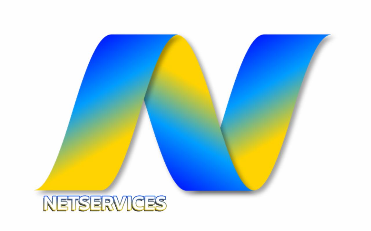 Logo firmy Netservices w formie litery N, gradient niebiesko-żółty, cień po prawej stronie.