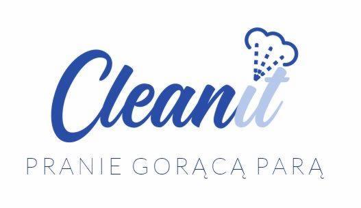 Logo firmy Cleanit z Warszawy, oferującej pranie gorącą parą, z symbolem pary wodnej nad napisem.