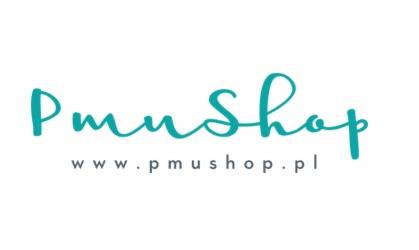 Logo 'PmuShop' w kolorze turkusowym, z adresem strony internetowej www.pmushop.pl poniżej, na białym tle.