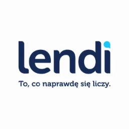 Logo firmy Lendi w kolorze granatowym z turkusową kropelką nad literą 'i' i hasłem 'To, co naprawdę się liczy.'