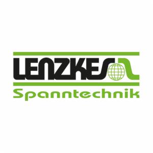Logo firmy Lenzkes Spanntechnik z zielonym paskiem i globusem w logo.