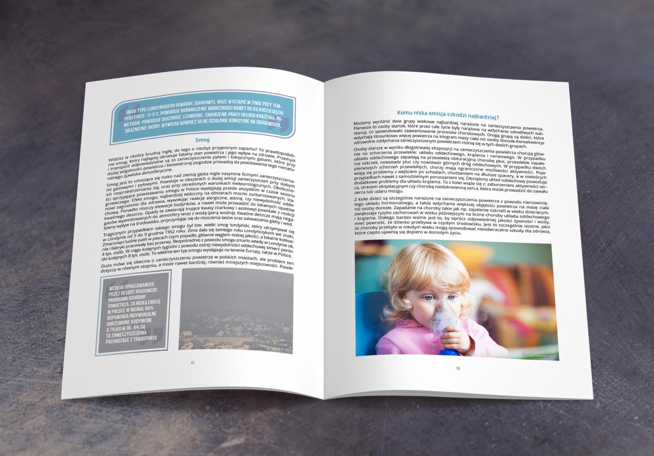 Dziecko z astmą używające inhalatora, artykuł o wpływie zanieczyszczenia powietrza na zdrowie.