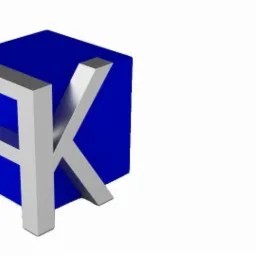 Grafika 3D przedstawiająca niebieski sześcian z nałożonymi srebrnymi literami 'F' i 'K', tworzącymi logo.