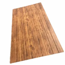 Brązowa blacha trapezowa imitująca drewno, widoczna z perspektywy, z widocznymi słojami i fakturą drewna.