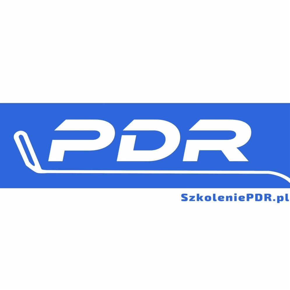 Logo PDR Szkolenie w kolorze białym na niebieskim tle, z narzędziem do usuwania wgnieceń i adresem strony internetowej.