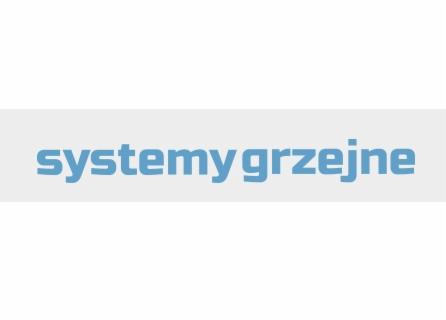 Logo firmy z Warszawy: niebieski napis 'systemy grzejne' na szarym tle, umieszczony centralnie na białym tle.