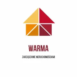 Logo firmy WARMA Zarządzanie Nieruchomościami z abstrakcyjnym symbolem domu w ciepłych kolorach.