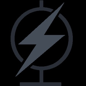 Stylizowany symbol pomiarów elektrycznych: błyskawica w okręgu, umieszczona na podstawie. Ciemne tło.