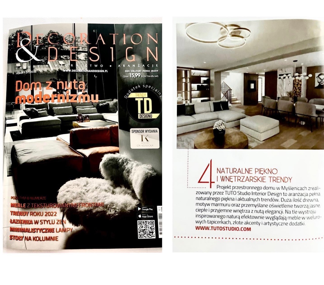 Aranżacja wnętrza z magazynu 'Decoration & Design': salon z sofą, pufami i oświetleniem. Naturalne piękno i wnętrzarskie trendy. Projekt przestronnego domu.