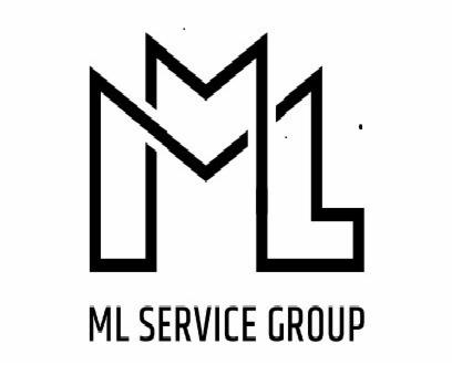 Geometryczny logotyp 'ML Service Group' w czerni na białym tle, prezentujący stylizowaną literę 'M' połączoną z 'L' utworzoną z prostych linii.