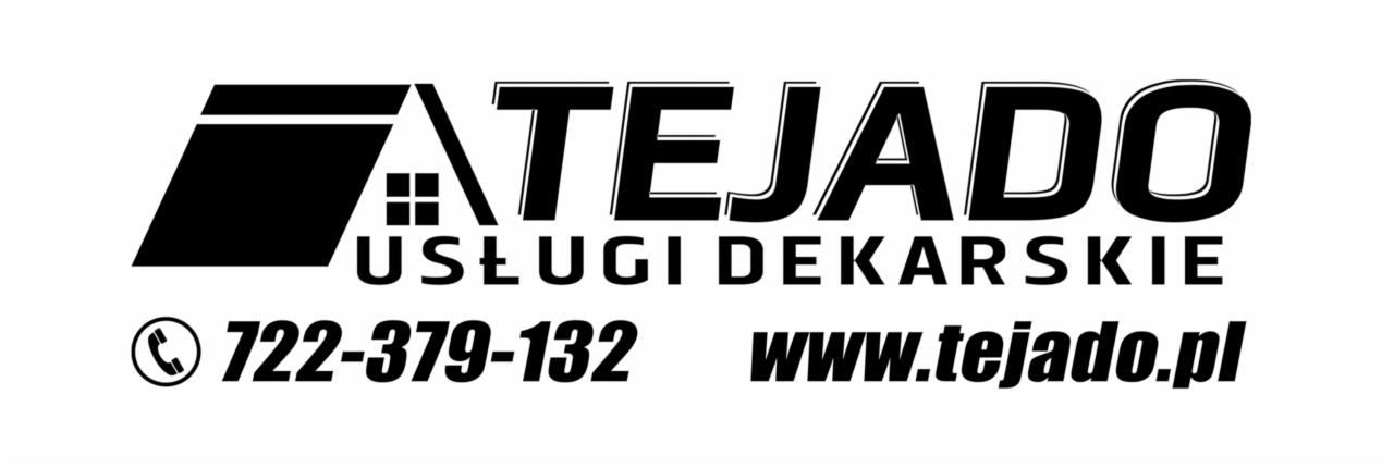 Logo firmy dekarskiej TEJADO z Świdnicy, oferującej usługi dekarskie, z numerem telefonu i adresem strony internetowej.