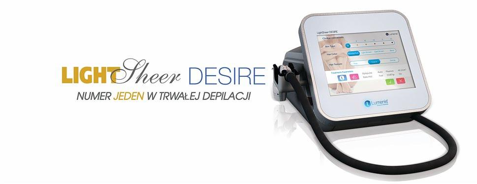 Urządzenie LightSheer DESIRE do trwałej depilacji laserowej z ekranem dotykowym i widocznym interfejsem ustawień parametrów zabiegu.