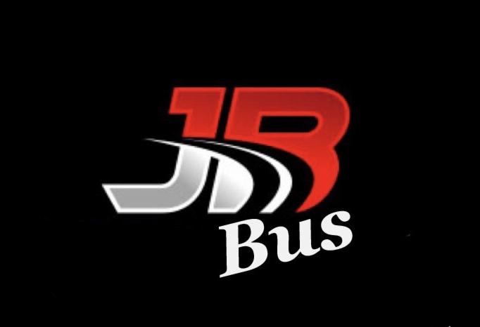 Logo firmy JB Bus z czerwono-szarym gradientem na czarnym tle.