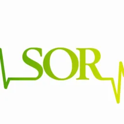 Grafika wektorowa z napisem SOR, zielonym wykresem przypominającym linię życia i żółtą strzałką w górę z napisem BUSINESS, symbolizująca rozwój firmy.