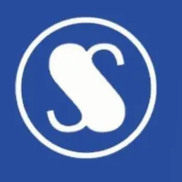 Białe logo z stylizowaną literą 'S' w okręgu na ciemnoniebieskim tle.