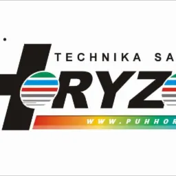 Logo firmy Horyzont Technika Satelitarna z adresem strony internetowej i stylizowanymi kropkami.