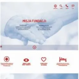 Projekt strony internetowej fundacji wspierającej opiekę nad osobami starszymi, z wykorzystaniem odcieni błękitu i prostych ikon.