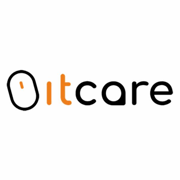 Logo firmy 'Oitcare' z elementem zegara w miejscu litery 'O' i pomarańczowym akcentem na literze 'I' na białym tle.