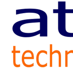 Logo firmy 'at.it technologie' z symbolem @ w kolorze granatowym i napisem 'technologie' w kolorze pomarańczowym.