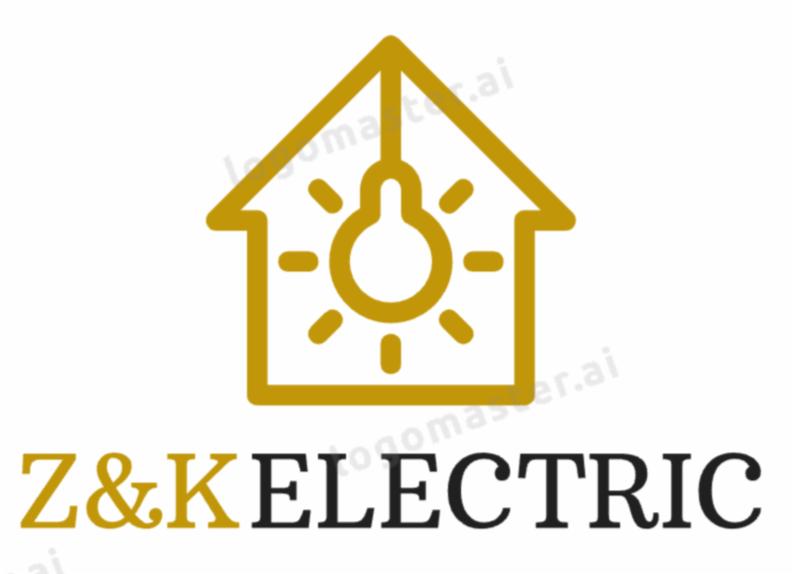 Logo firmy Z&K Electric: złoty obrys domu ze żarówką w środku, napis 'Z&K ELECTRIC' poniżej.