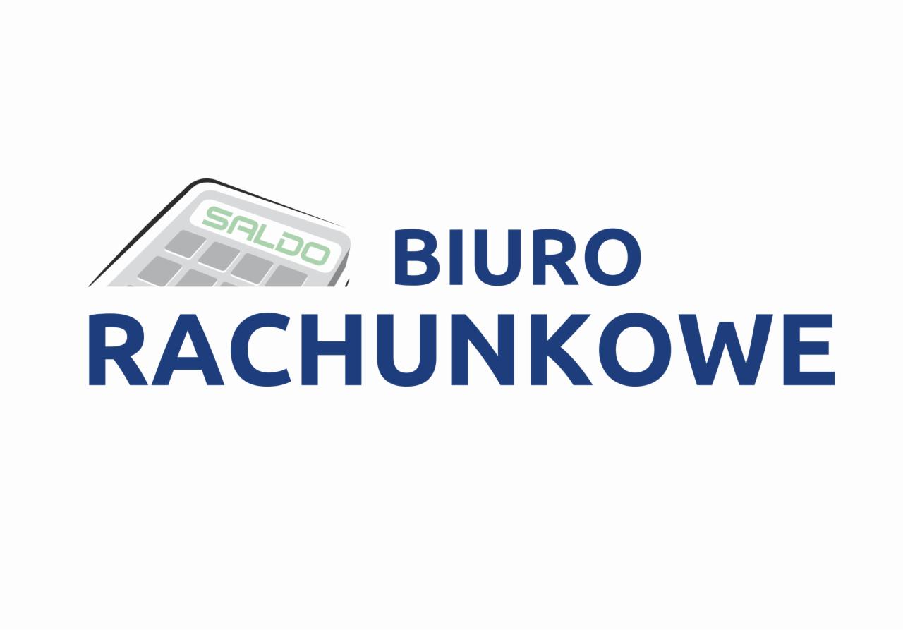 Logo firmy z nazwą 'BIURO RACHUNKOWE' napisaną dużymi, granatowymi literami i z grafiką kalkulatora z napisem 'SALDO' w lewym górnym rogu.