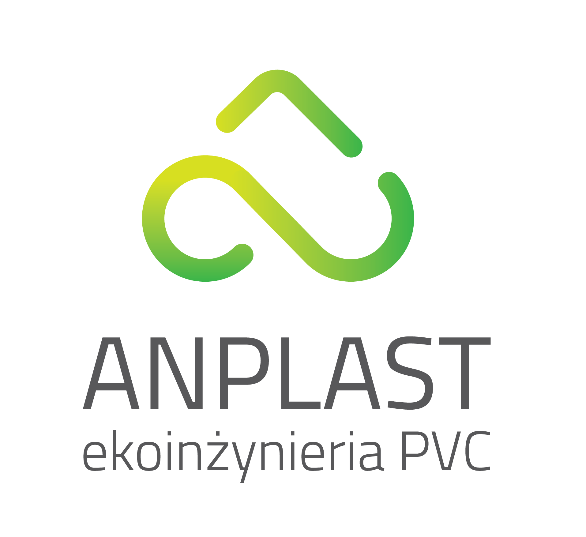Logo firmy Anplast, specjalizującej się w ekoinżynierii PVC, z abstrakcyjnym zielono-żółtym symbolem graficznym.