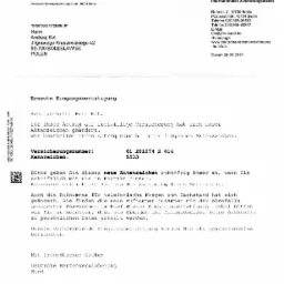 Skan dokumentu od Deutsche Rentenversicherung Bund z datą 24.06.2019, zawierający dane adresowe odbiorcy i informację o zmianie numeru akt sprawy emerytalnej.