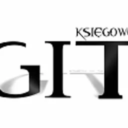Czarno-białe logo firmy GIT z napisem KSIĘGOWOŚĆ u góry, cień pod napisem GIT.