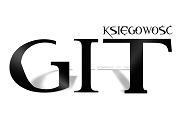 Czarno-białe logo firmy GIT z napisem KSIĘGOWOŚĆ u góry, cień pod napisem GIT.