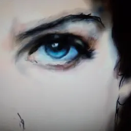 Cyfrowy szkic oka z intensywnie niebieską tęczówką i delikatnymi pociągnięciami pędzla, ukazujący proces tworzenia portretu.