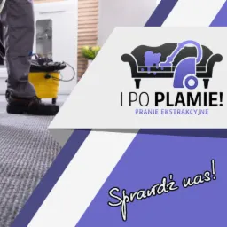 Czyszczenie dywanu szarym odkurzaczem piorącym, widoczny efekt czyszczenia, z tyłu beżowa sofa i sprzęt do czyszczenia.