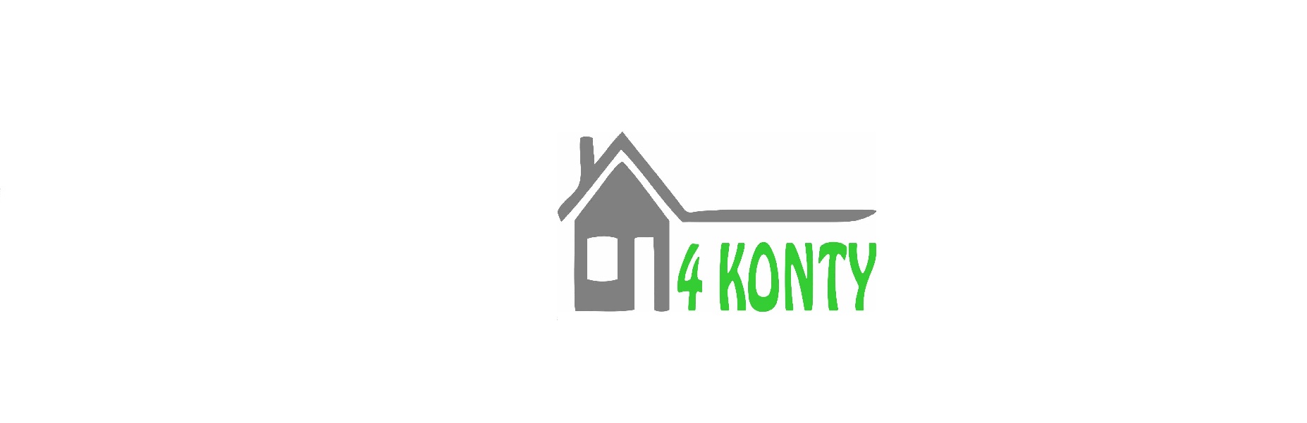 Szary symbol domu z oknem i dachem obok napisu '4 KONTY' w zielonym kolorze, logo firmy.