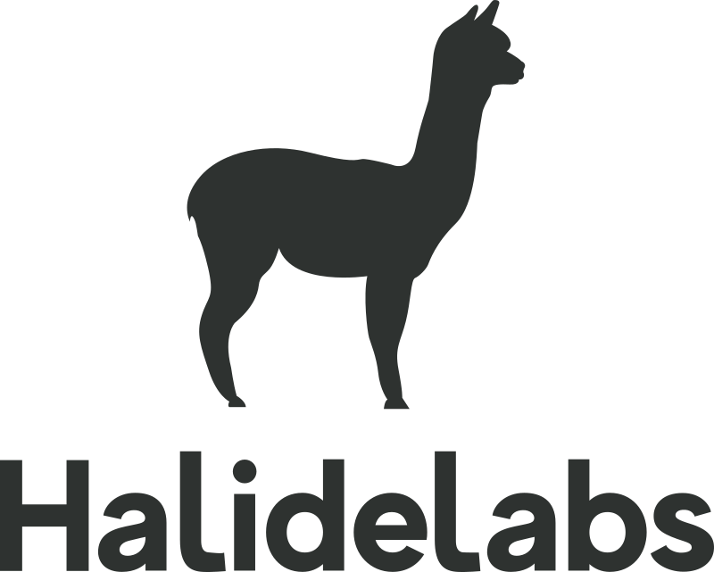 Logo Halidelabs przedstawiające sylwetkę alpaki w kolorze szarym na czarnym tle.