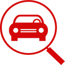 Czerwona ikona samochodu w powiększeniu, symbolizująca wyszukiwanie lub auto złom.