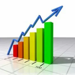 Wykres słupkowy z rosnącą niebieską linią trendu na tle siatki, symbolizujący wzrost i postęp.