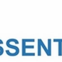 Niebieskie logo firmy Essenti Care z motywem dłoni tworzących okrąg.