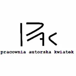 Logo pracowni autorskiej kwiatek z abstrakcyjnym symbolem graficznym powyżej nazwy.