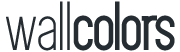 Ciemnoszary napis 'wallcolors' na czarnym tle, logo producenta farb.