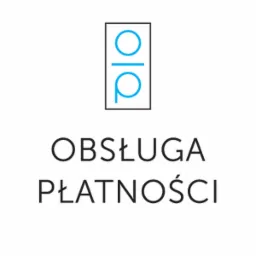 Logo firmy oferującej obsługę płatności, z symbolem dwóch kółek w kwadracie, koloru niebieskiego.