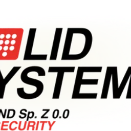 Logo firmy Solid Systems Poland Sp. z o.o. z czerwonym elementem graficznym przypominającym klawiaturę numeryczną i napisem 24/7 SECURITY.