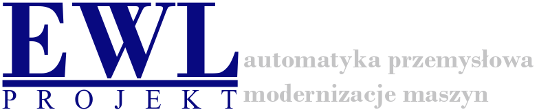 Logo firmy EWL Projekt z napisem 'automatyka przemysłowa' i 'modernizacje maszyn' w szarym kolorze.