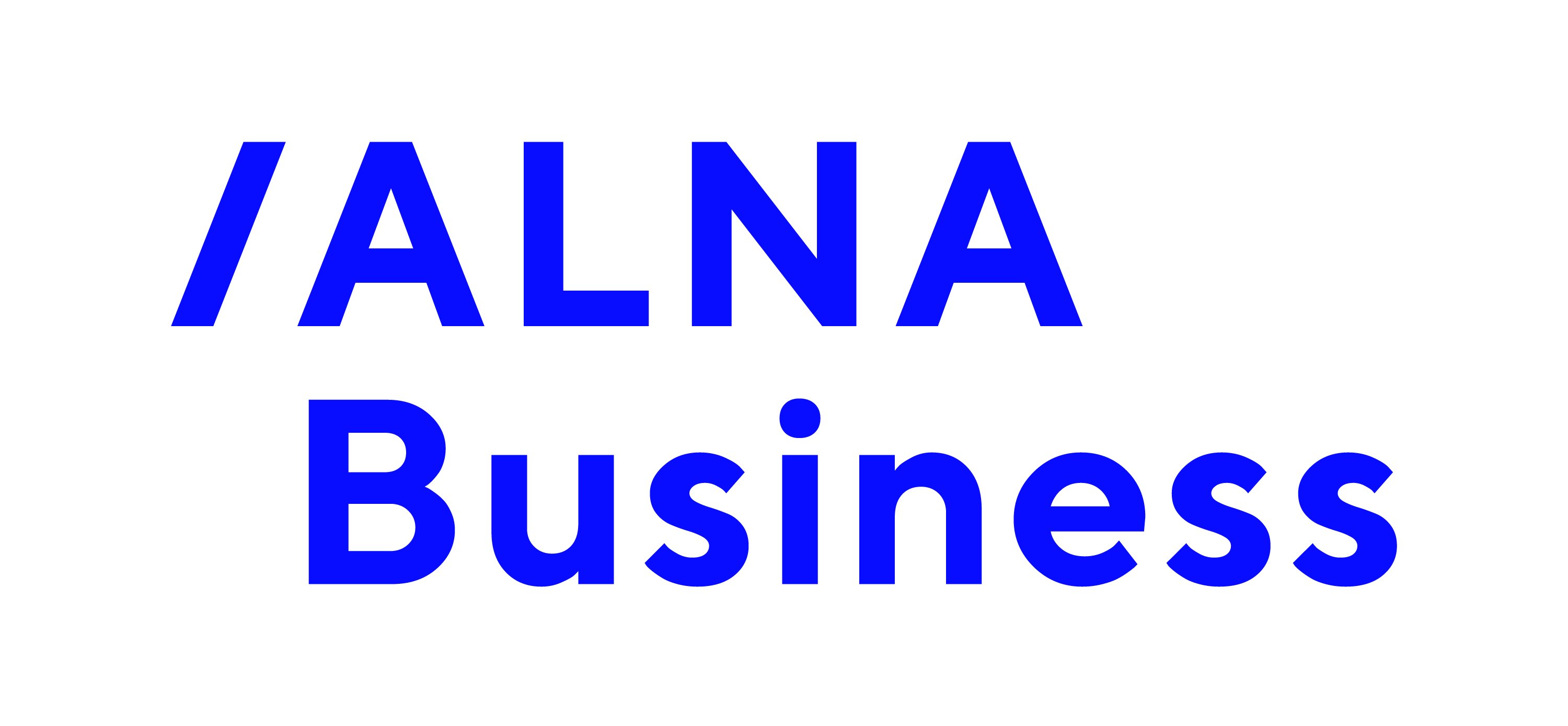 Niebieskie logo '/ALNA Business' na białym tle, prezentujące nazwę firmy.